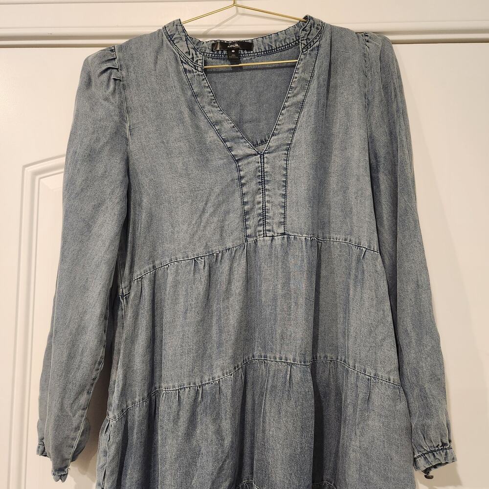 Aqua Tencel V-neck blue Babydoll dress size small - Picture 4 of 7